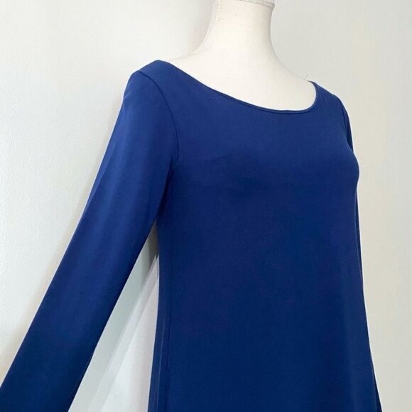 EILEEN FISHER NAVY LONG SLEEVE BACK STRAPPY CUT OUT STRETCHY DRESS - XS - Picture 5 of 10